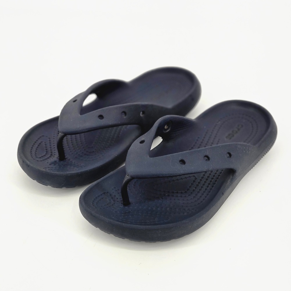 Crocs Kids Classic II Flip Flop Navy Blue Wide Toe Box Flat Thong Shoes Sz M4 W6